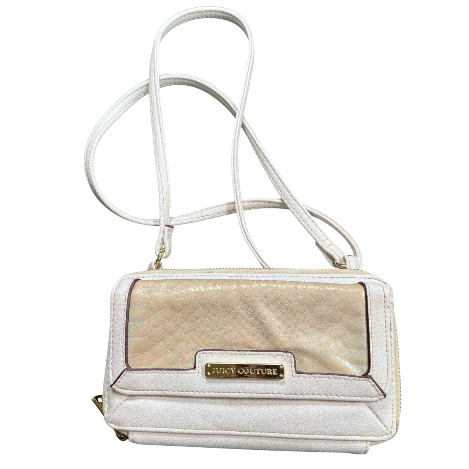 Juicy Couture White Textured Wallet Crossbody Bag Gold Logo Y2k